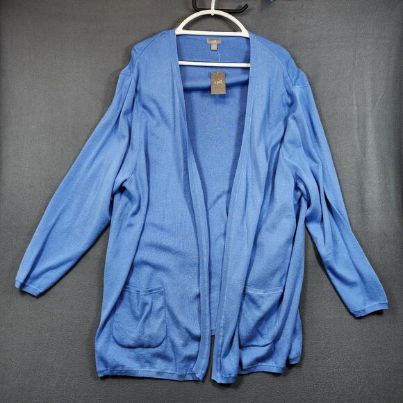 J Jill Womens Cardigan 4X Cornflower Blue Open Front Long Line Pockets $89 NEW - Picture 15 of 16